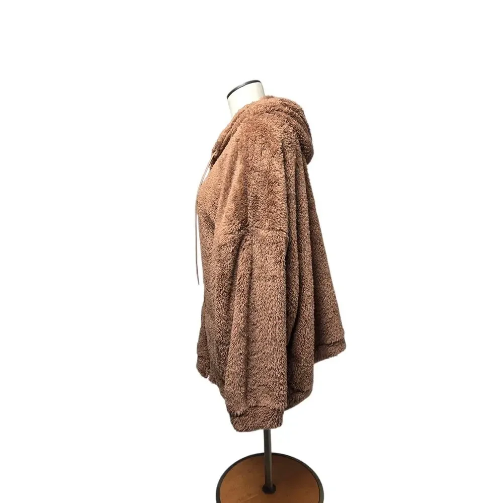 Derek Heart Faux Fur Bomber Jacket Hoodie 3X Brown